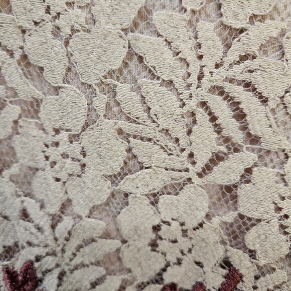 Raga Azaria [Sample] Lace Floral Open Back Crop Long Sleeve Blouse Tan XS/Small - Picture 4 of 8